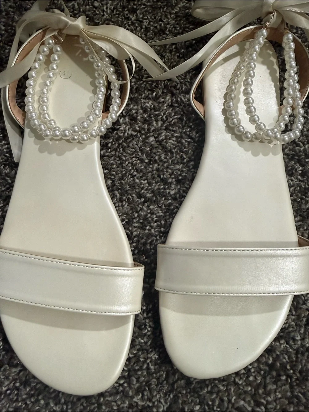 Pearl Ankle Strap Open-Toe Sandals in Ivory
